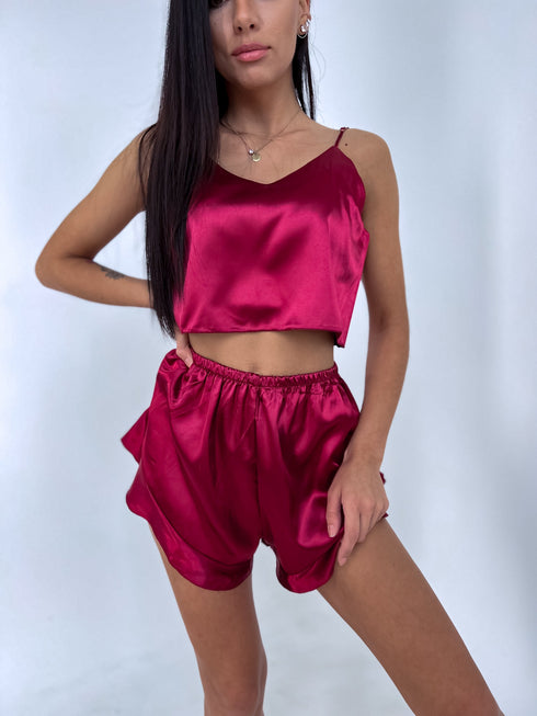 Smėlio spalvos naktinis komplektas 115 - šortai + crop top